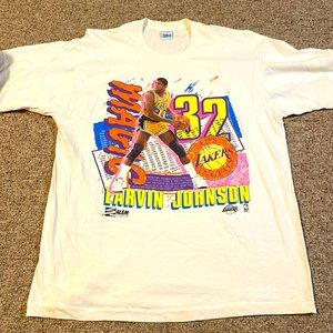 Vintage White T-Shirt Magic Earvin Johnson Los Angeles LA Lakers #32 NBA 90’s